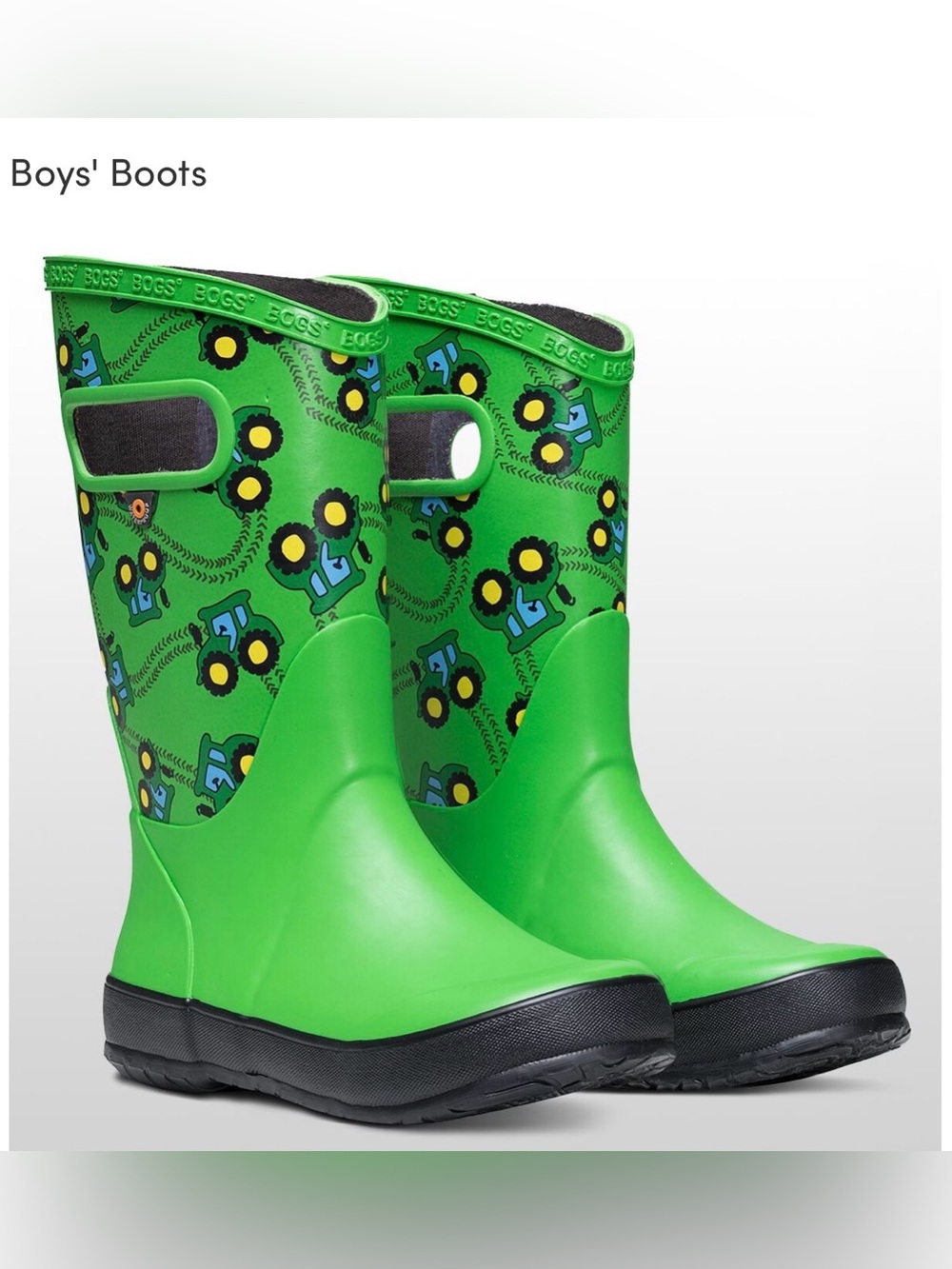 BOGS Rainboot Plush Boot Big Kids Size 5 BNWOT on (Tractors Print)